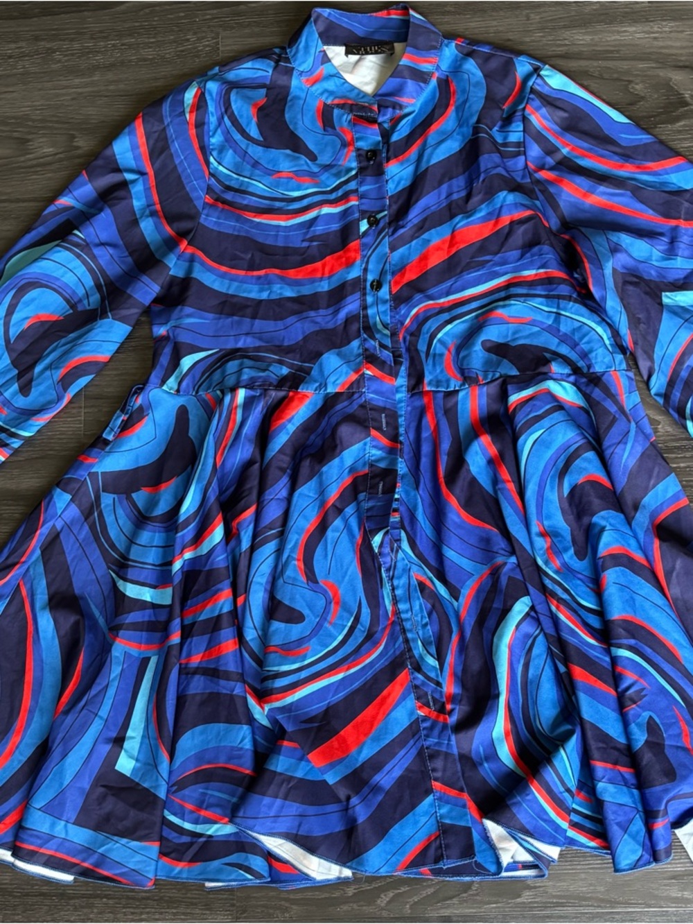 VILA Abstract Swirl Long Sleeve Dress in Blue